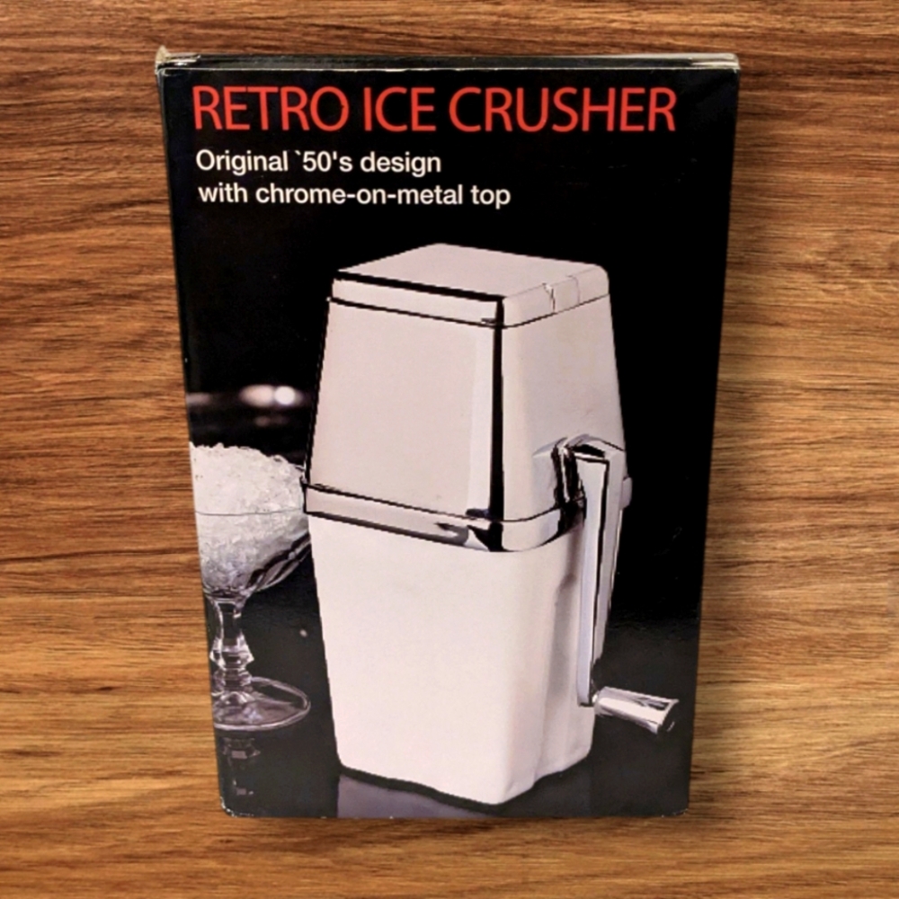 Retro Ice Cubes Crusher 50s Style Chrome Metal Manual Heavy Duty Metrokane Boxed